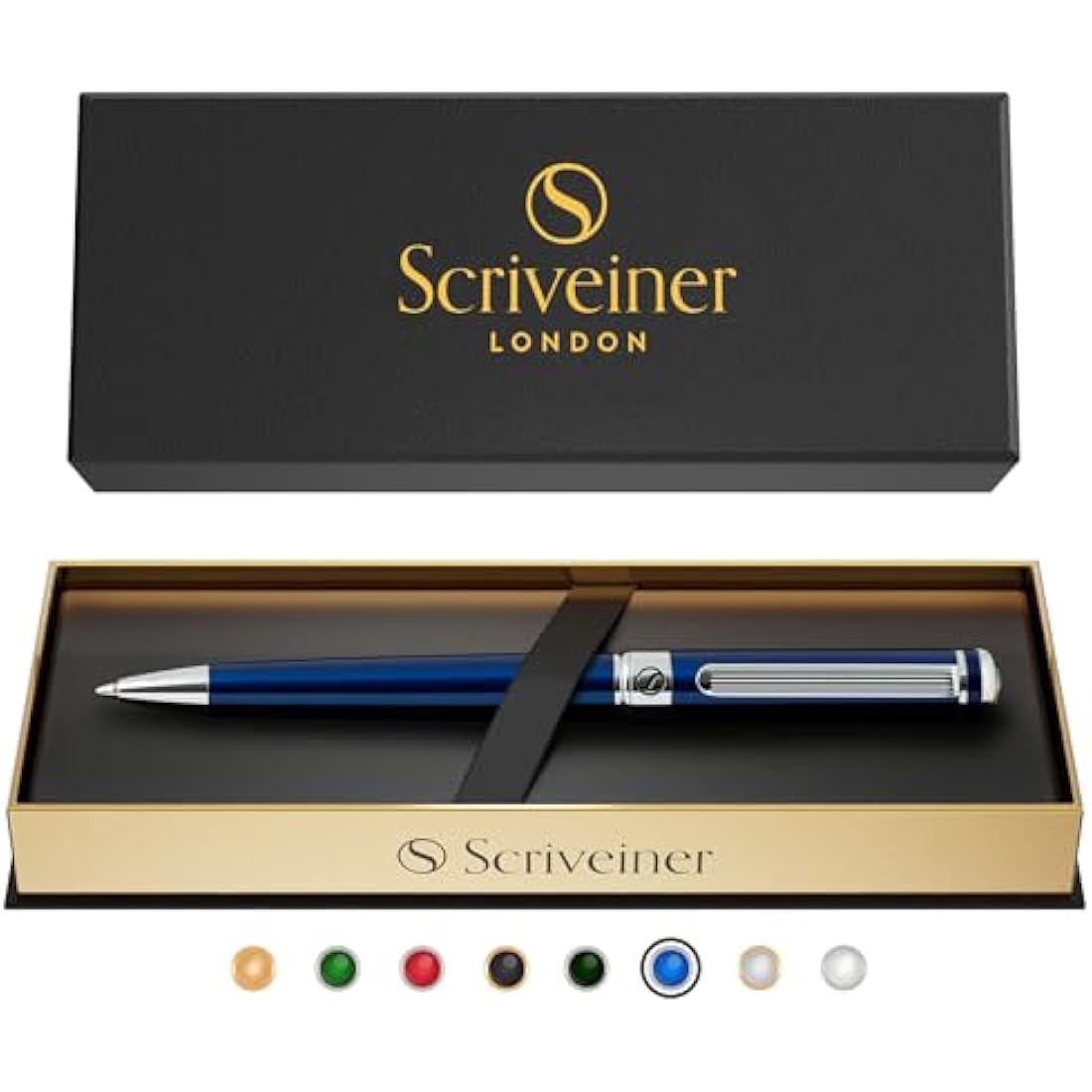 Scriveiner Midnight Blue Lacquer Ballpoint Pen – Luxury Chrome Finish