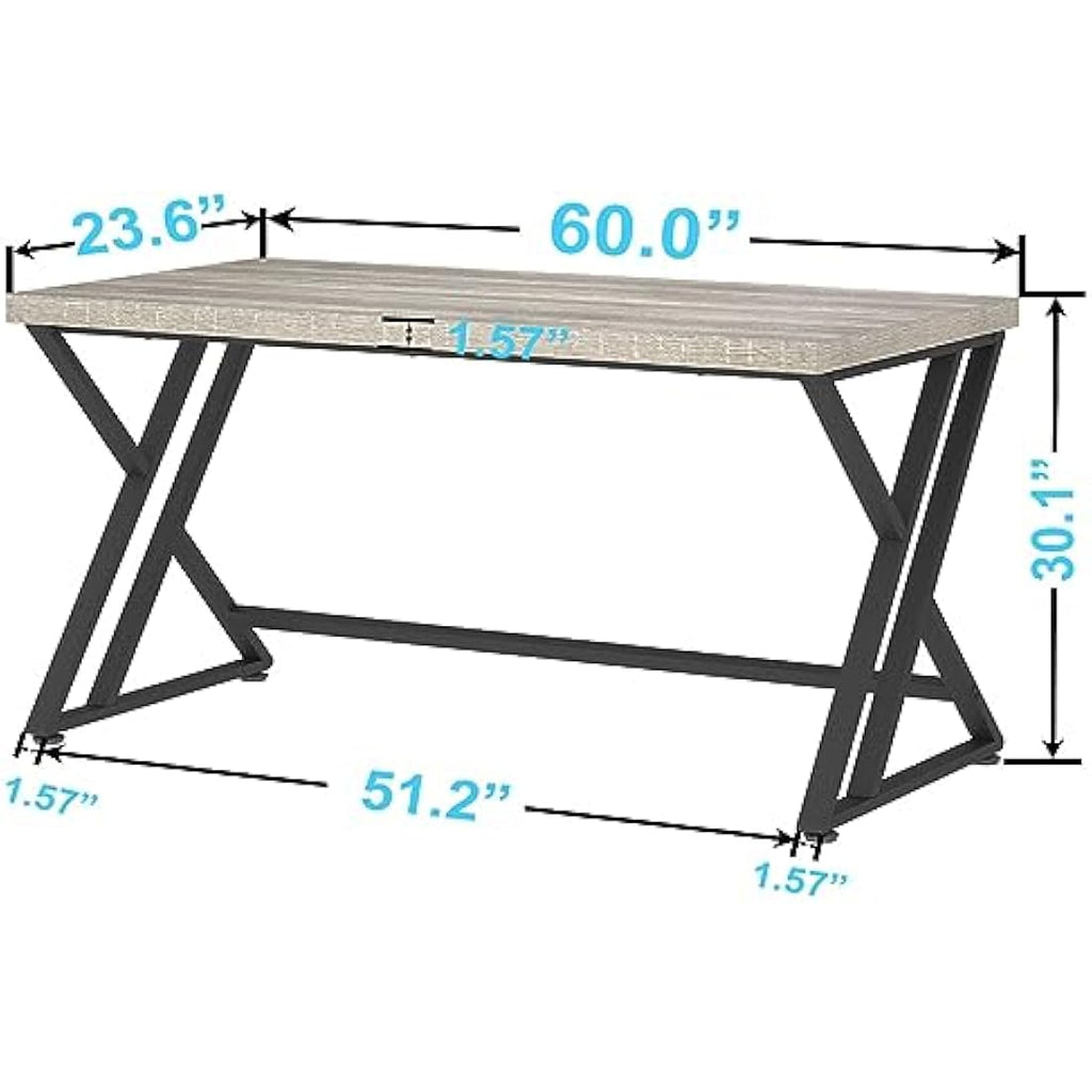 LVB Industrial Computer Desk | Large Metal Writing Table - Light Grey