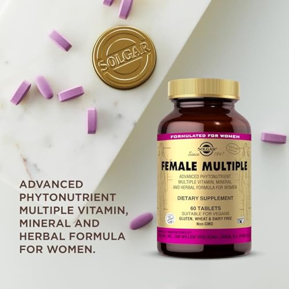 Solgar Female Multiple Multivitamin – 60 Vegan Tablets with Iron & B12