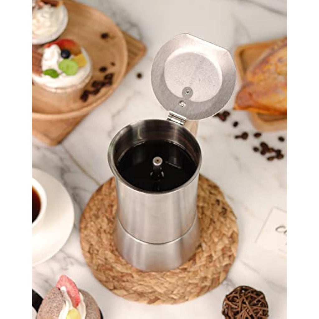 Sivaphe Moka Pot – 6 Cup Stainless Steel Induction Stovetop Espresso Maker