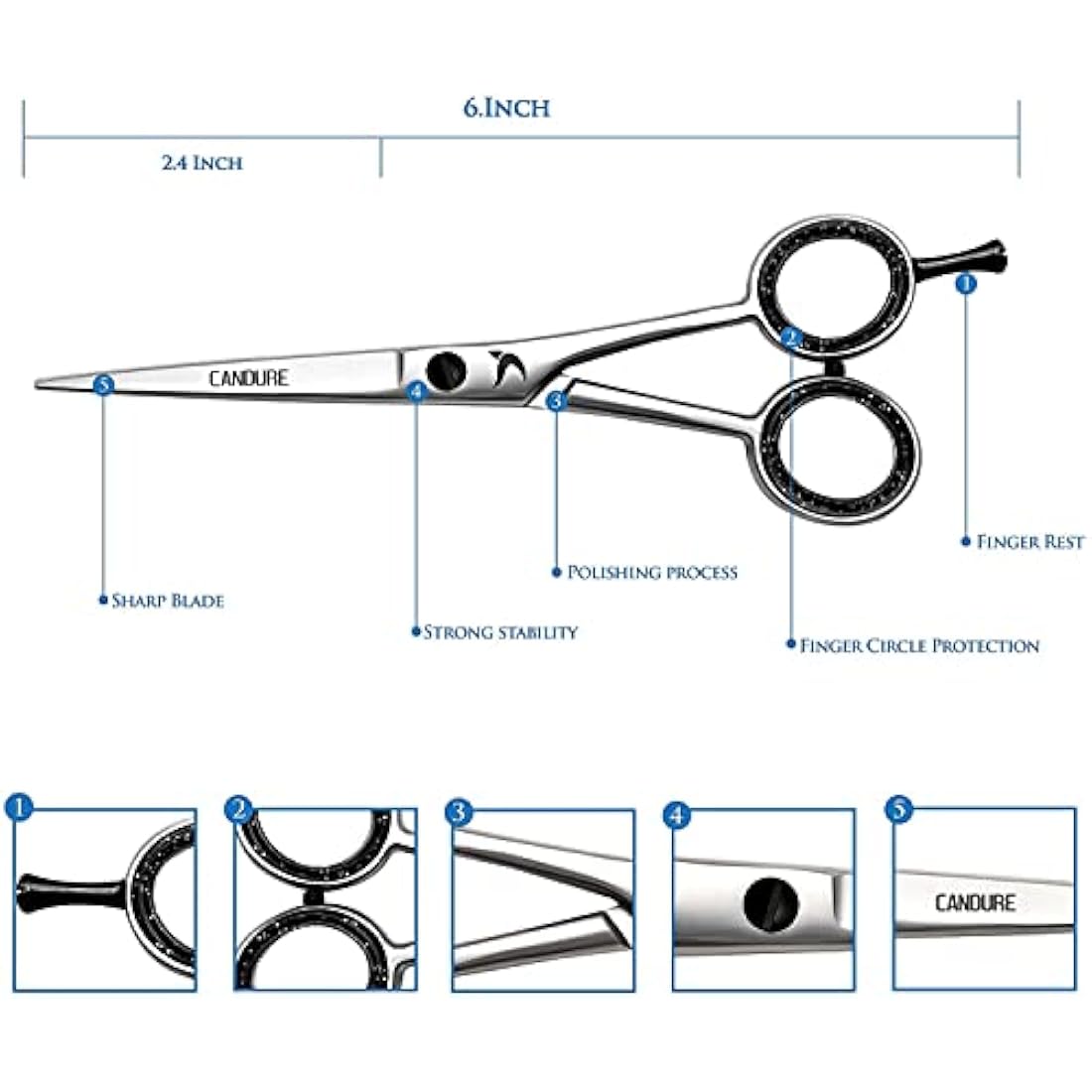 CANDURE Professional Hair Cutting Scissors – Stainless Steel Barber Shears