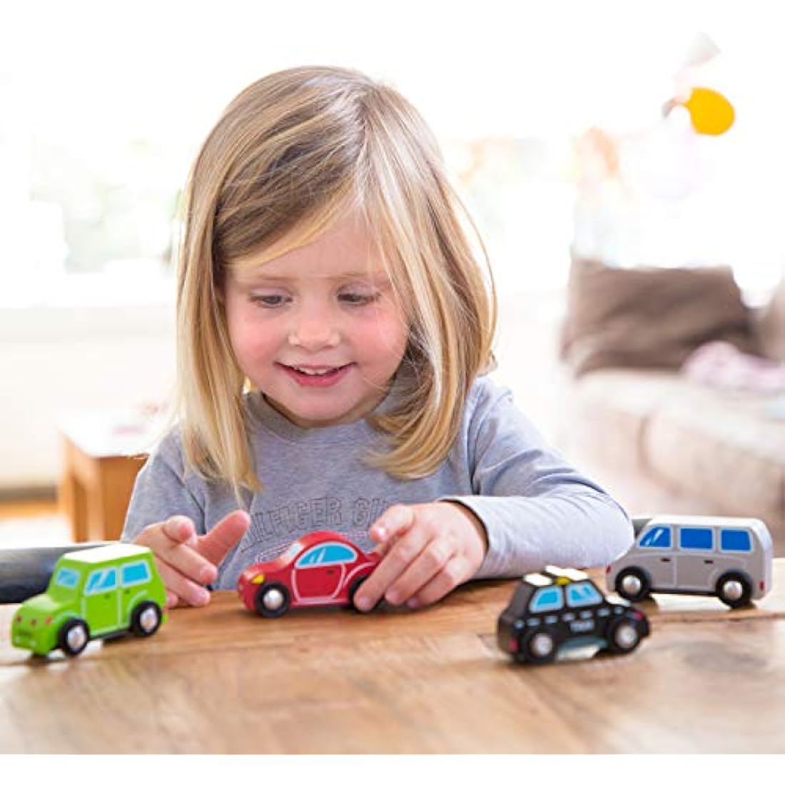 New Classic Toys Wooden Vehicles Set – 4 Colorful Toddler Sportcars