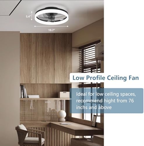 MOSSCO 50cm Flush Mount Ceiling Fan with Light - Dimmable LED & Remote