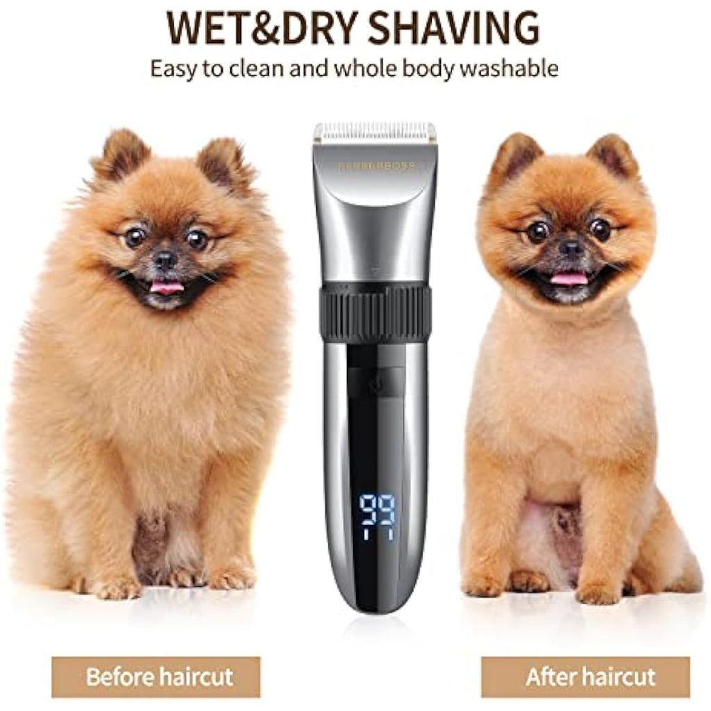 BarberBoss Cordless Dog Clippers | Waterproof Ceramic Blade Pet Trimmer