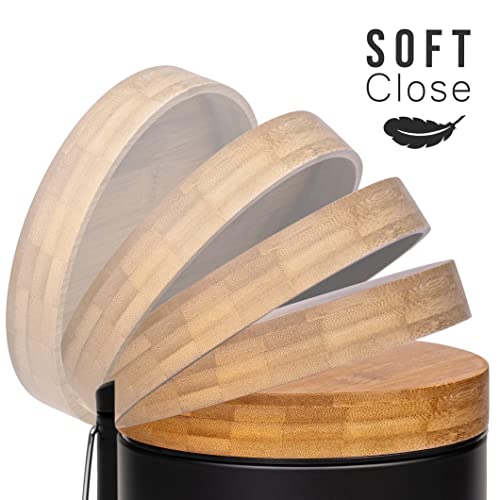 Kazai 3L Bathroom Pedal Bin | Soft Close Bamboo Lid | Matte Black