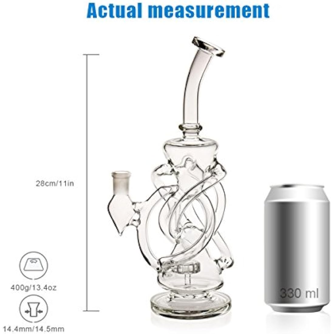 Jolof Store Recycler Glass Bong – 14.4mm Portable Handmade Hookah (Black)