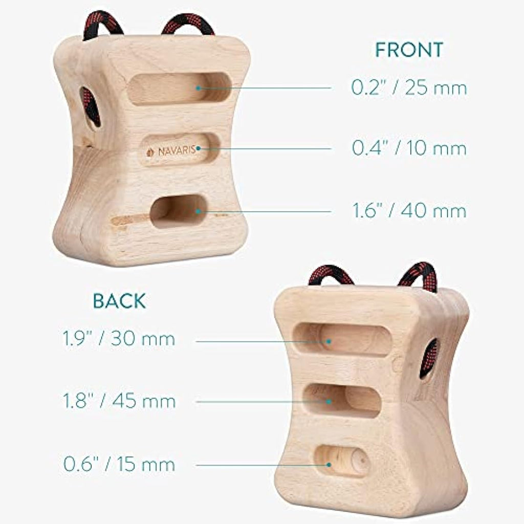 Navaris Wooden Rock Climbing Hangboard Blocks – Portable Fingerboard Set