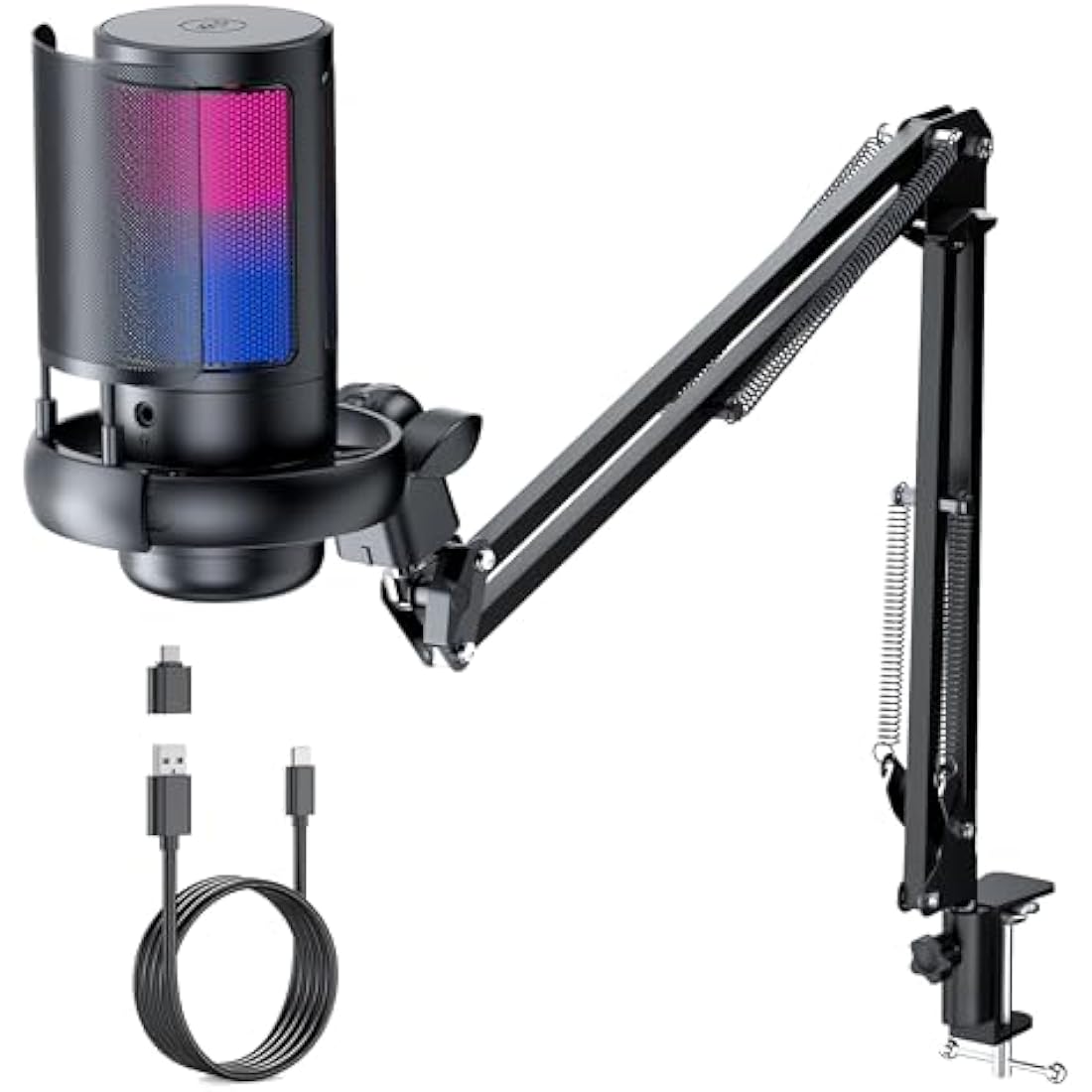 Jolof Store RGB Gaming Microphone with Boom Arm – USB Cardioid Mic for PC