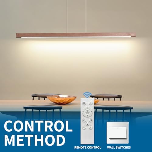 Walnut Wood Linear Pendant Light | 100cm Dimmable LED Chandelier