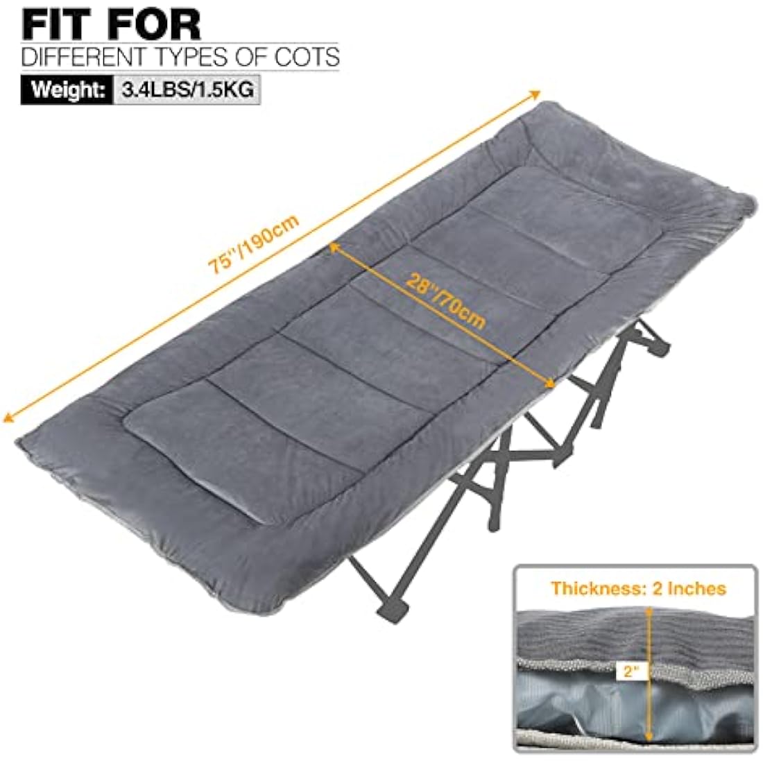 REDCAMP XL Camping Mattress Pad | Soft Corduroy Cot Bed Mat, Dark Grey