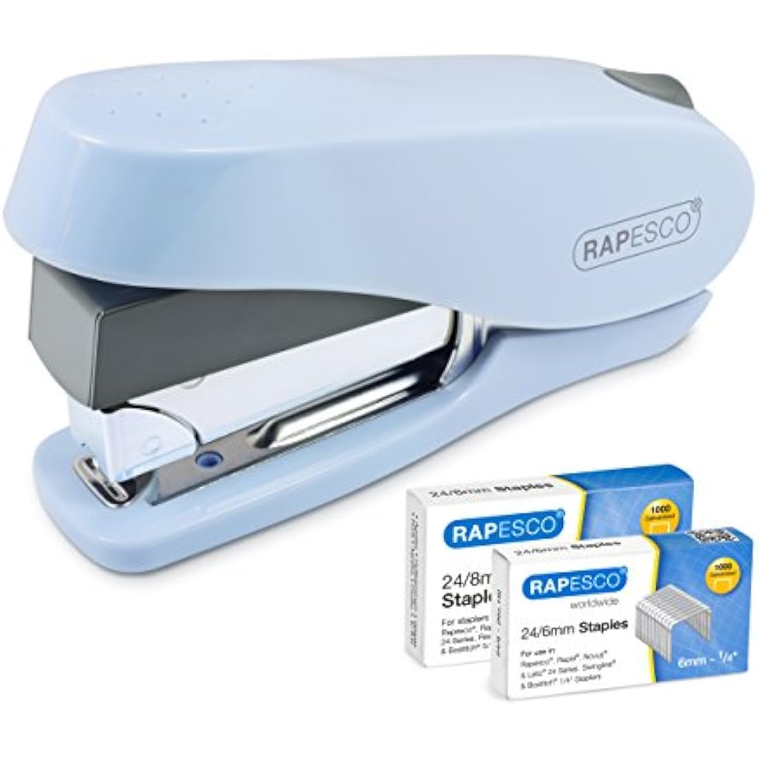 Rapesco Luna Less Effort Desktop Stapler | 50 Sheet Capacity | Powder Blue