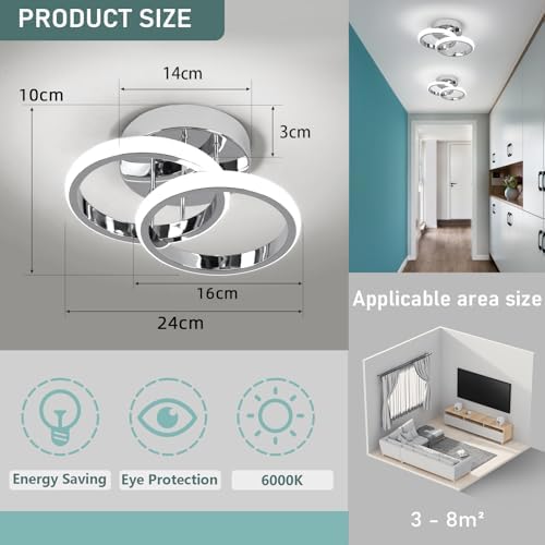 EIDISUNY Modern LED Ceiling Light – 22W Cool White 6000K Chrome Fixture
