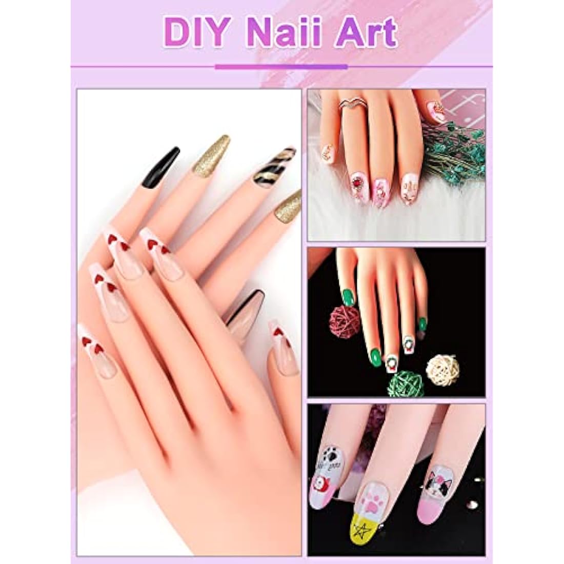 Jolof Store Silicone Nail Practice Hand for Acrylic Nails with 200 Tips