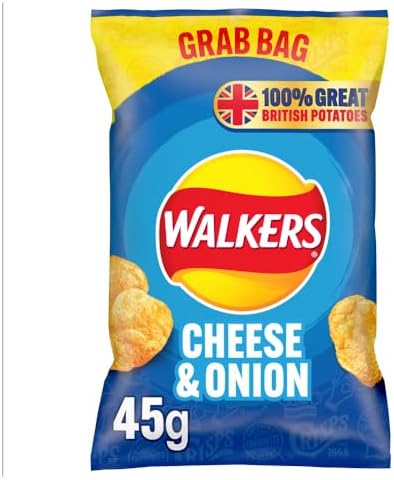 Walkers Cheese & Onion Potato Crisps – British Vegetarian Snacks 45g