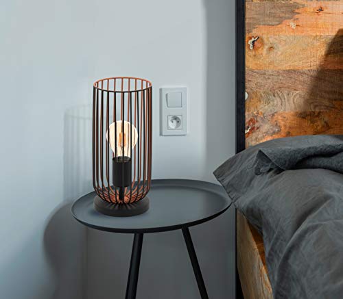 Eglo Roccamena Vintage Table Lamp | Black & Copper Steel Bedside Light