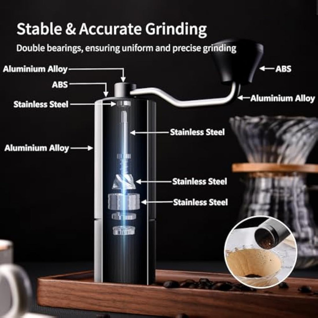 ELMWAY Manual Coffee Grinder – Stainless Steel Burr & Aluminium Body