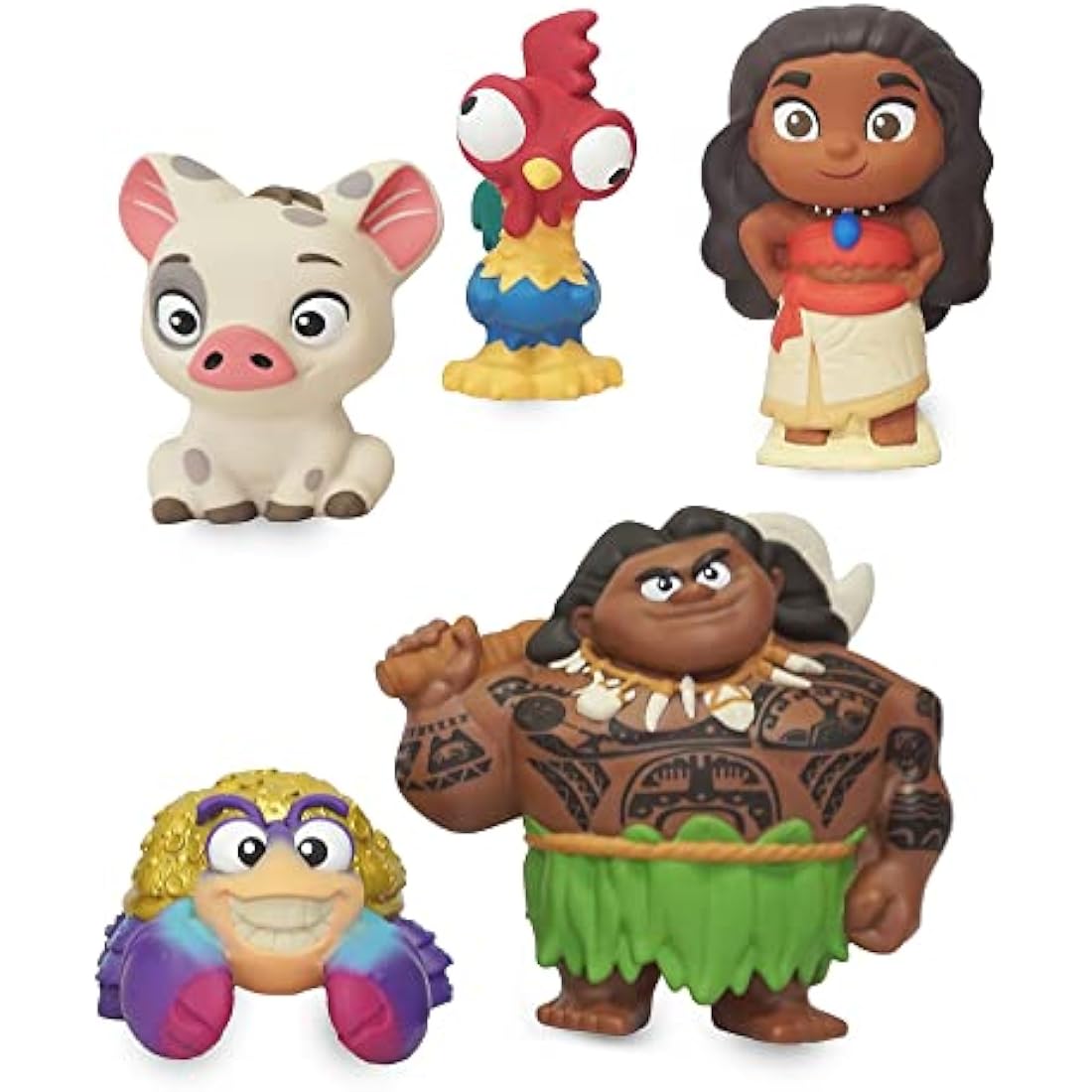 Disney Moana Bath Toy Set - 5 Character Figures with Storage Bucket