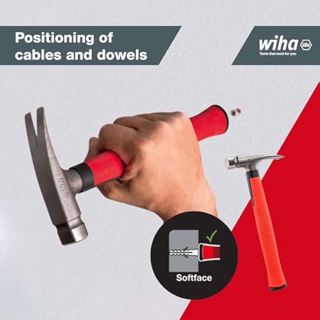 Wiha Electrician's Hammer – 300g Square & Round Head – Red Handle