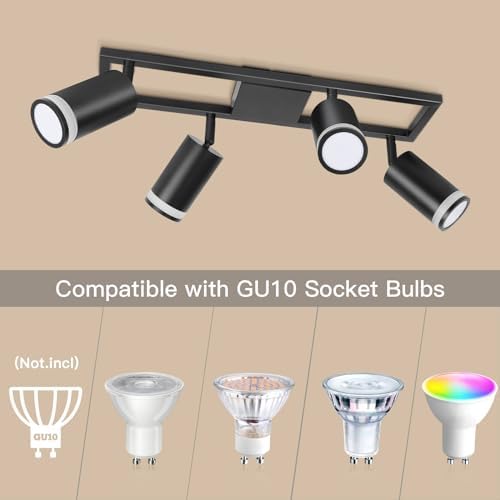 Dehobo 4-Light LED Ceiling Spotlight Bar | Black GU10 Industrial Fixture