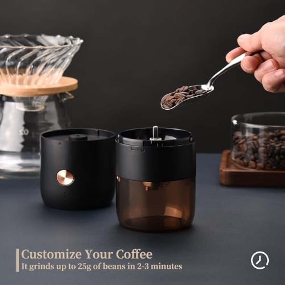 ELMWAY Portable Electric Coffee Grinder – Stainless Steel Burr, Rechargeable