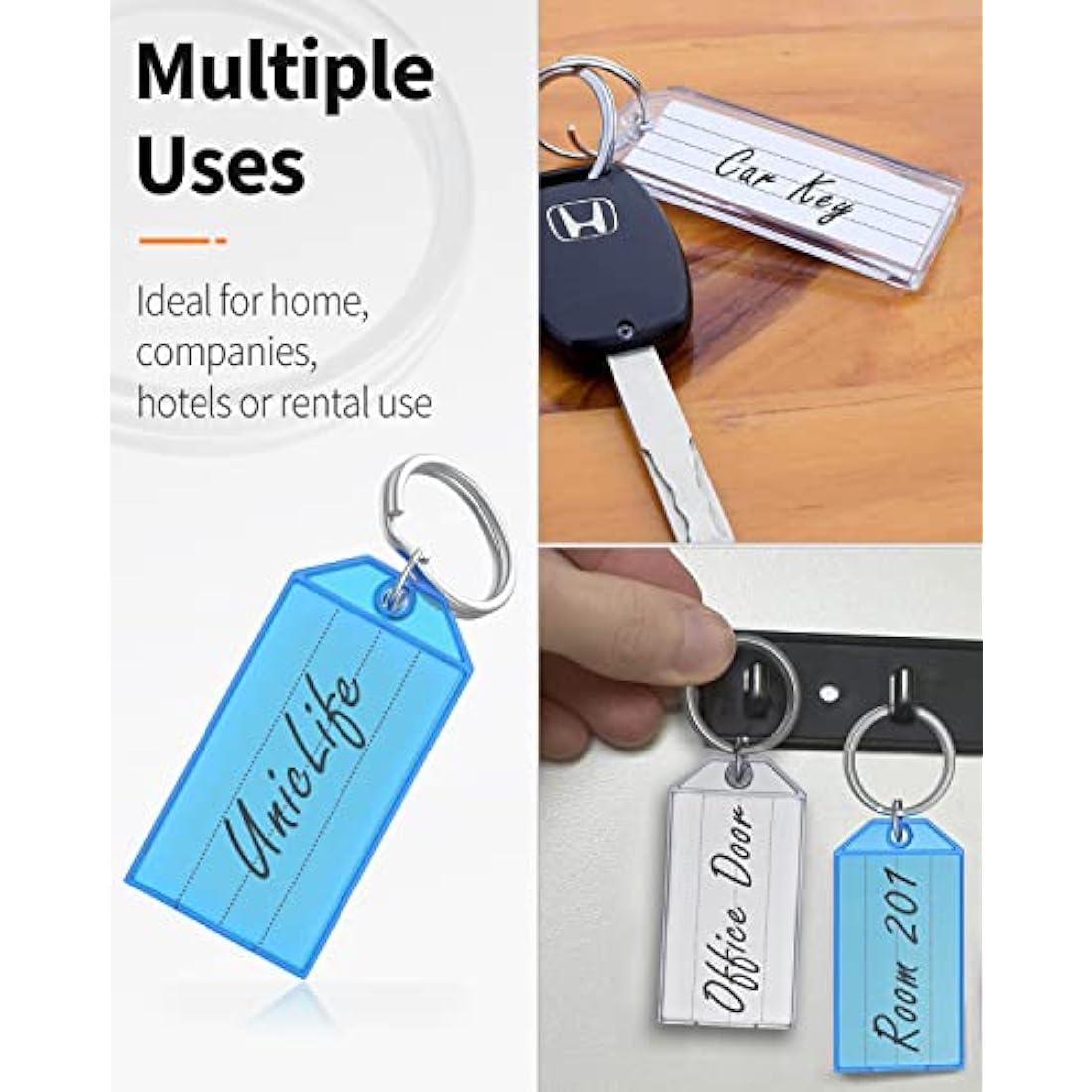 Uniclife Plastic Key Tags with Split Ring and Label Window – 40 Pack