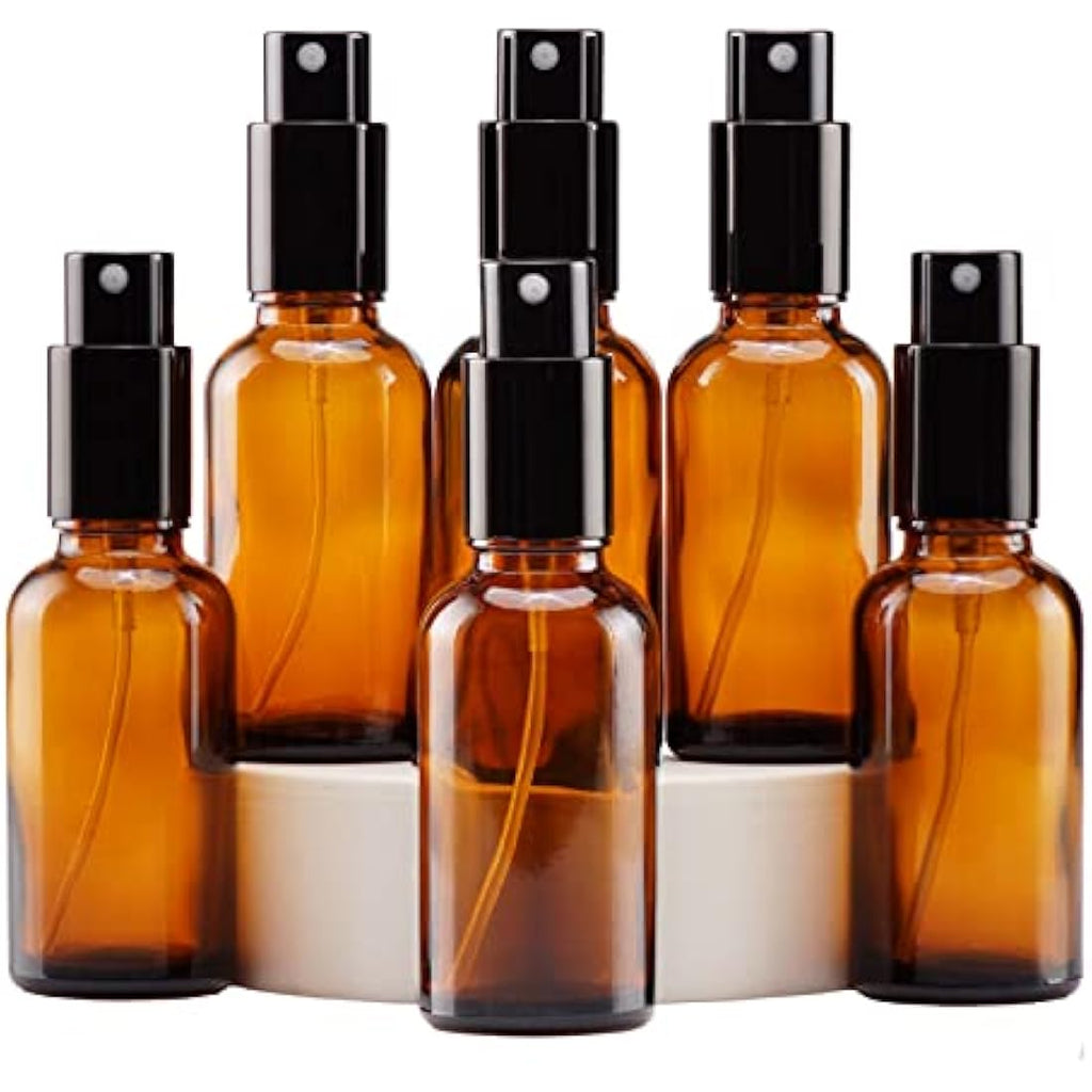 Amber Glass Fine Mist Spray Bottles for Essential Oils – 6 Pack