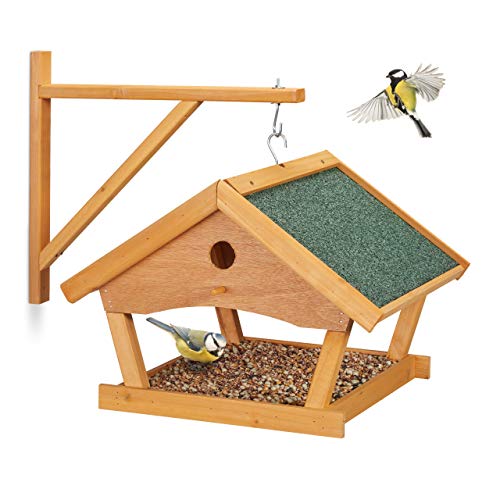 Relaxdays Wall Mounted Wooden Bird House - Outdoor Wild Bird Feeder