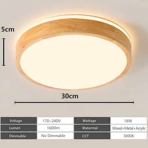 YYUTLUO Wood LED Ceiling Light | 360° Glow Round Oak Flush Mount Lamp