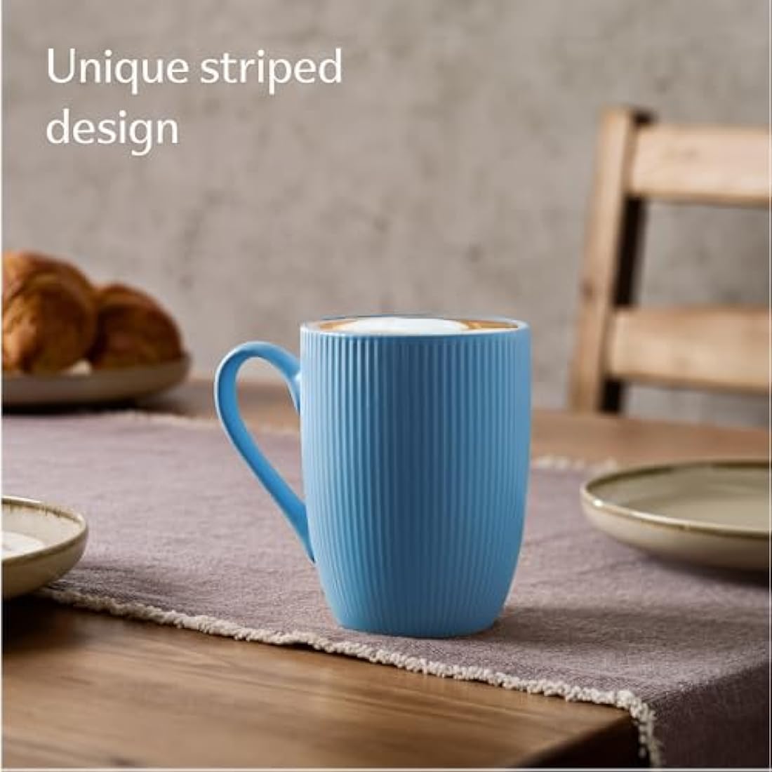 Cosumy Ceramic Coffee Mugs - 350ml Striped Pastel Cups - Set of 6