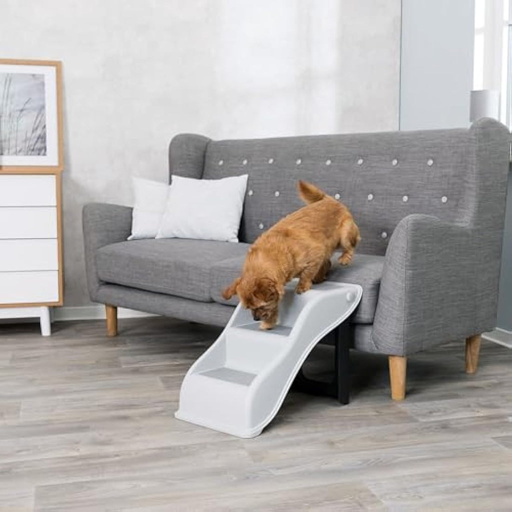 TRIXIE 3 Step Pet Stairs – Foldable Lightweight Non-Slip Dog Steps, Grey