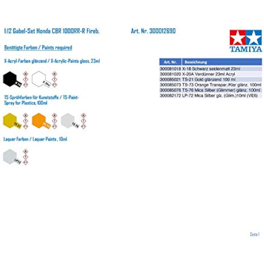 Tamiya 1:12 Honda CBR 1000RR-R Front Fork Set - Plastic Model Kit
