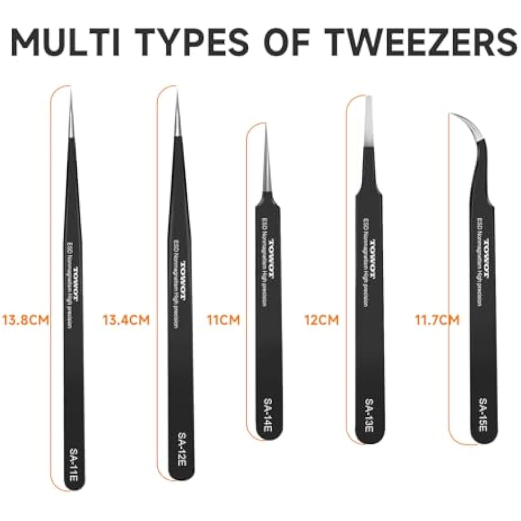 Jolof Store 5PCS Precision Tweezers – Anti-Static Stainless Steel Set