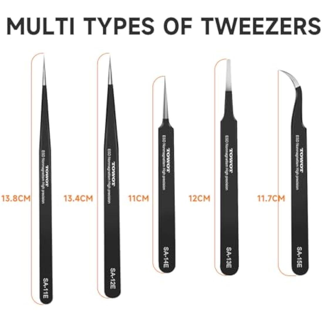 Jolof Store 5PCS Precision Tweezers – Anti-Static Stainless Steel Set
