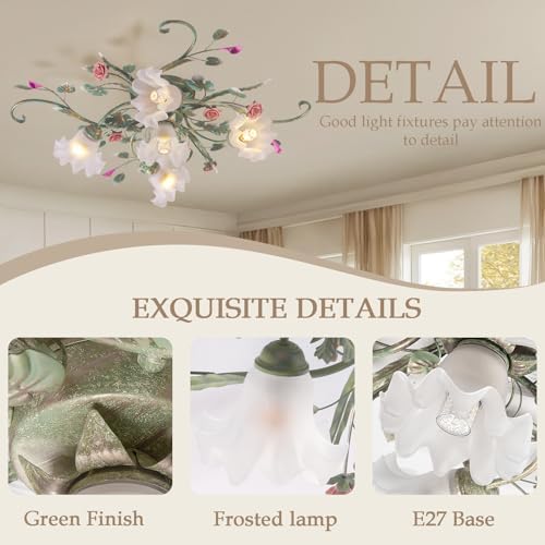 Vintage Floral Ceiling Light – Pink Ceramic Rose Chandelier