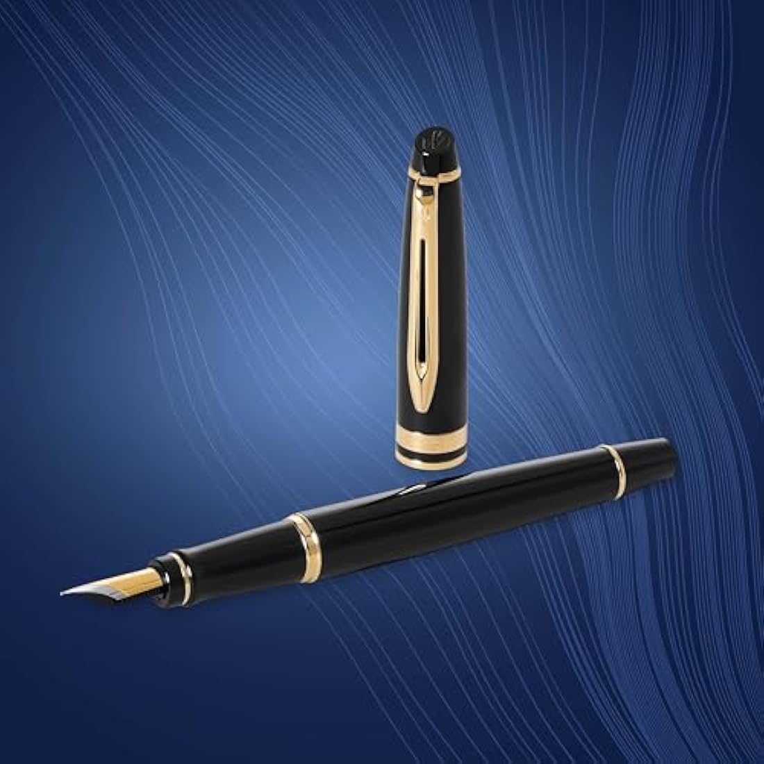 Waterman Expert Fountain Pen | Gloss Black & 23k Gold Trim | Medium Nib