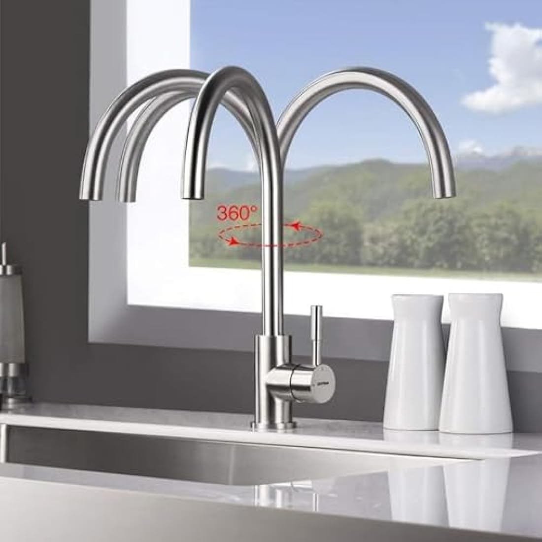 GRIFEMA G4008 Kitchen Mixer Tap | High Arc 360° Swivel Stainless Steel