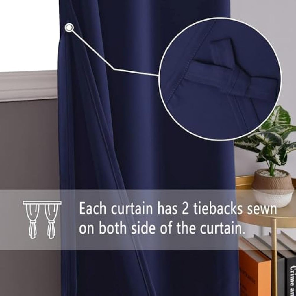 Jolof Store Navy Blue Blackout Curtains - Thermal Grommet Drapes, 2 Panels