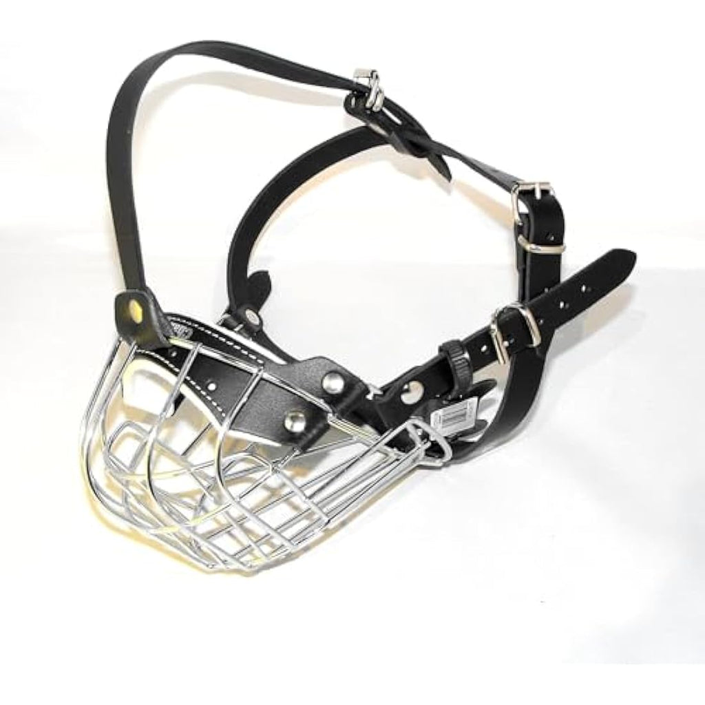 Jolof Store Metal Wire Basket Dog Muzzle for American Bully – Black Leather