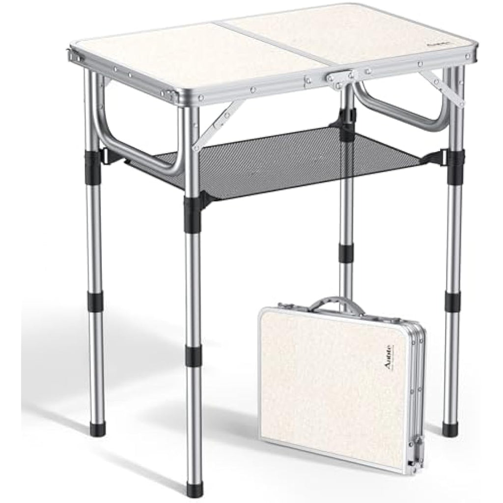 Anbte Folding Camping Table | Adjustable Aluminum Table with Storage Net