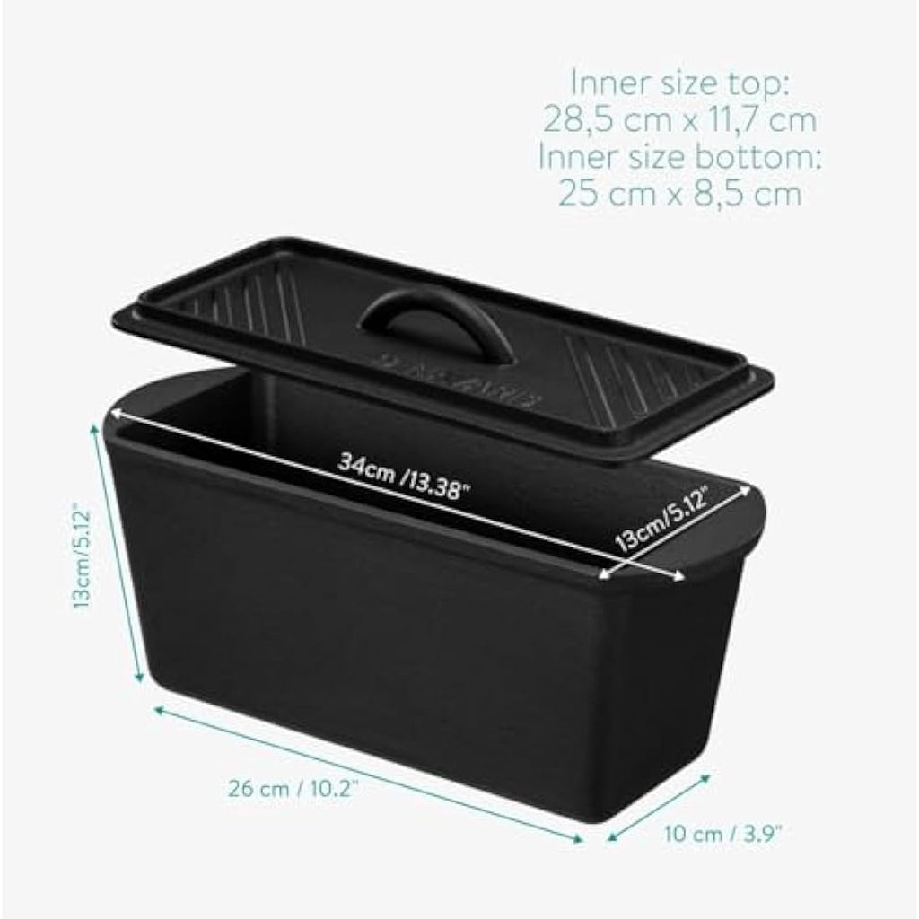 Navaris Cast Iron Bread Loaf Pan with Lid – 34cm Baking Tin for Meatloaf