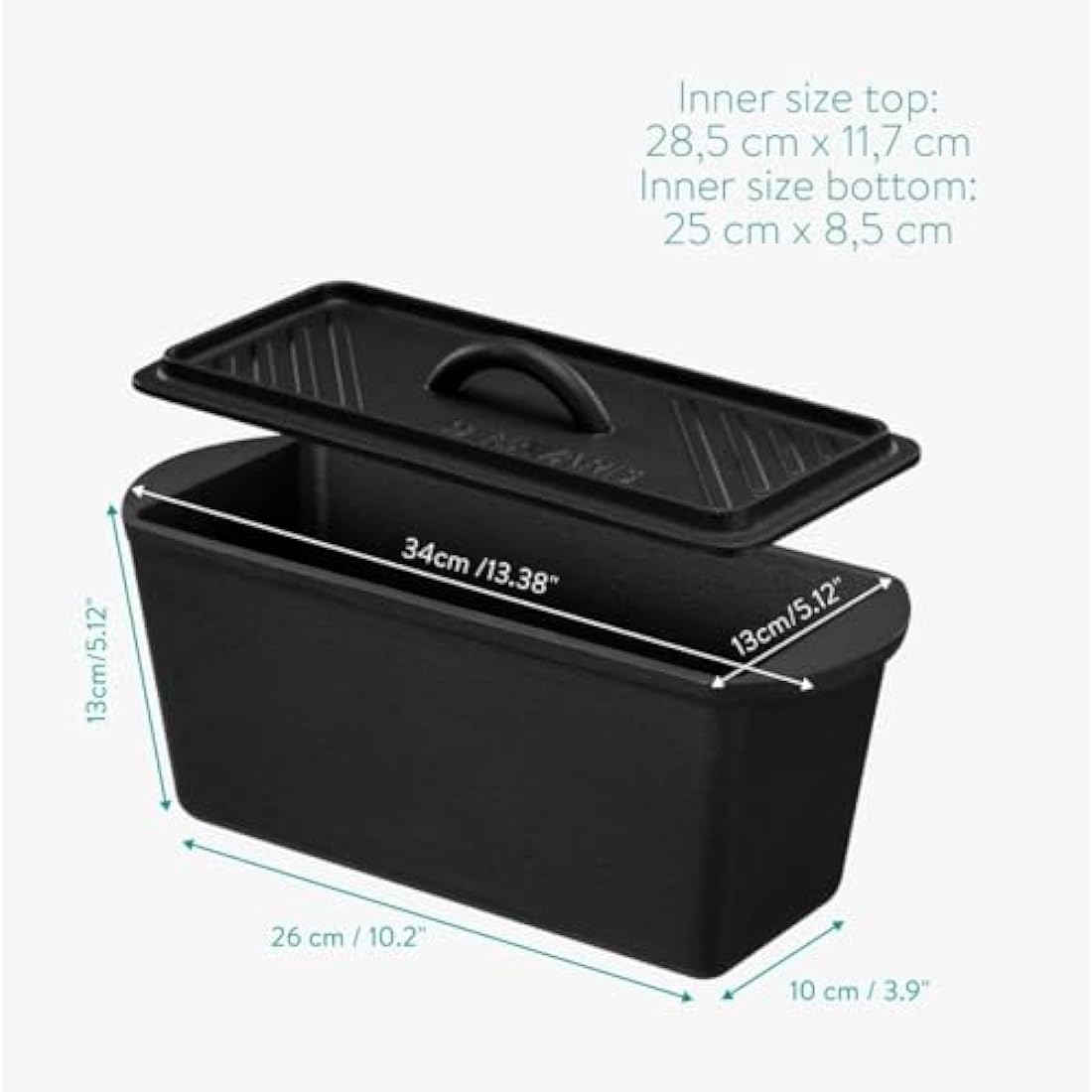 Navaris Cast Iron Bread Loaf Pan with Lid – 34cm Baking Tin for Meatloaf