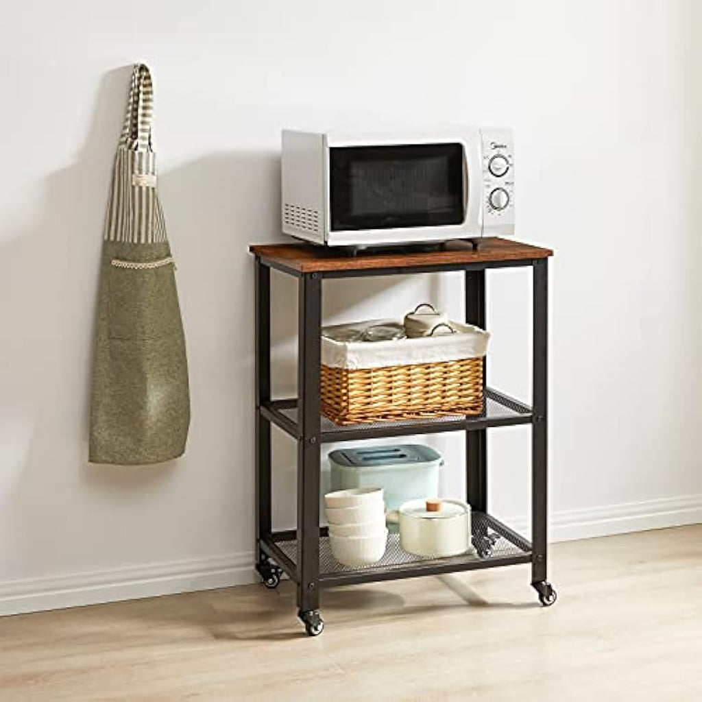 IBUYKE Industrial 3-Tier Serving Cart – Rolling Kitchen Utility Trolley
