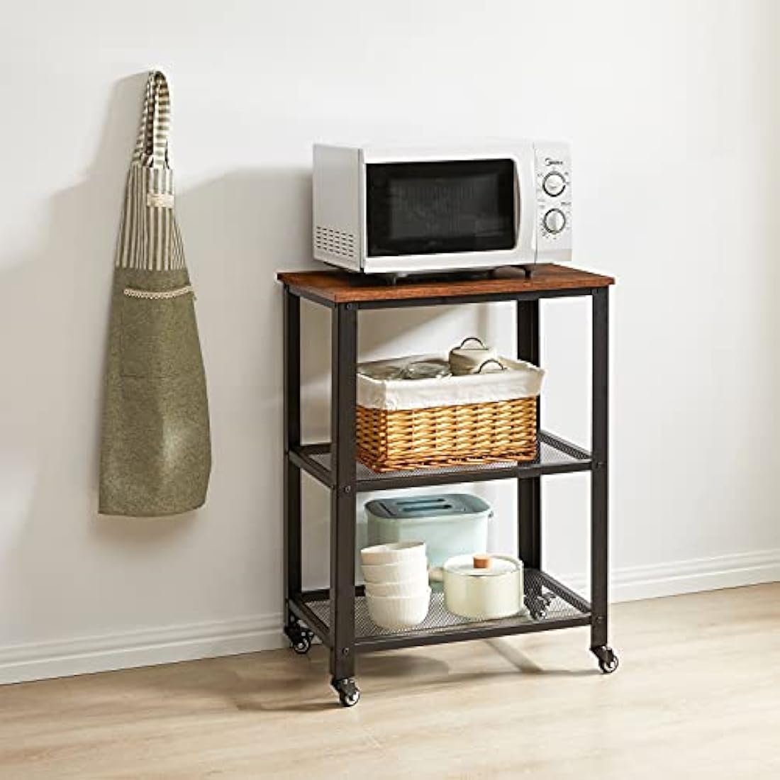 IBUYKE Industrial 3-Tier Serving Cart – Rolling Kitchen Utility Trolley