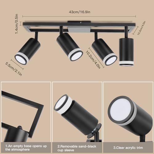 Dehobo 4-Light LED Ceiling Spotlight Bar | Black GU10 Industrial Fixture