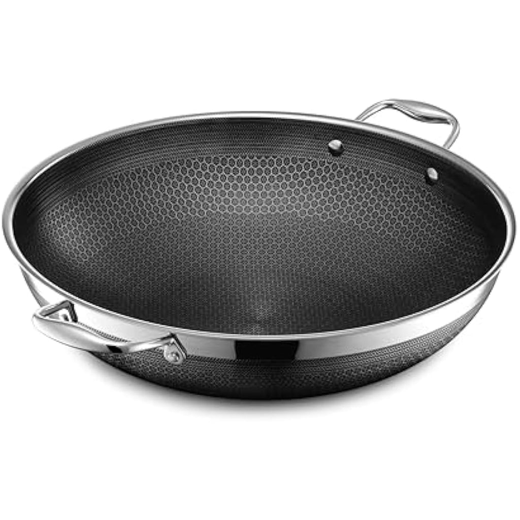 HexClad 14" Hybrid Stainless Steel Wok Pan with Lid – Induction Safe