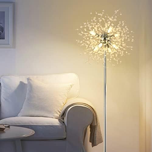 Rayofly Modern Crystal Fireworks Floor Lamp | 8-Light Chrome Standing Lamp