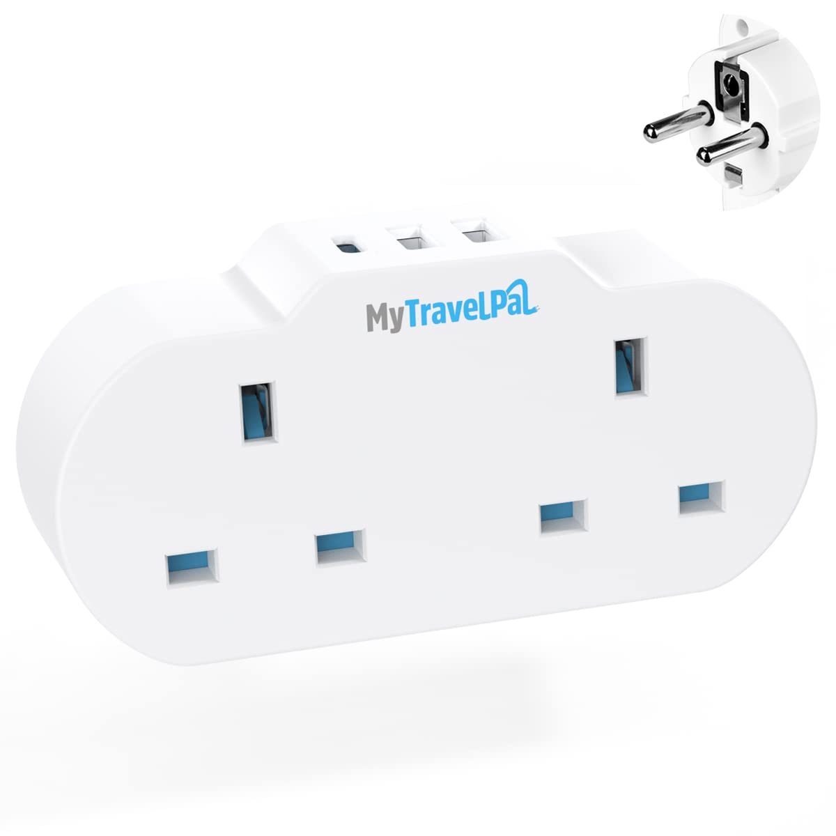 MyTravelPal UK to Europe Travel Adapter with USB & USB-C - 2 Way Plug
