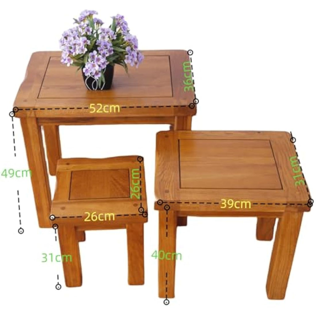 Solid Oak Nesting Tables | Set of 3 Rustic Wood Side Tables