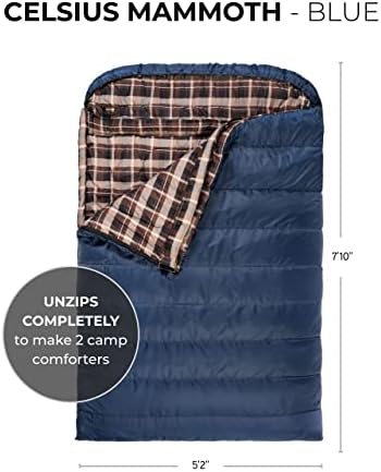 Teton Sports Mammoth Queen Double Sleeping Bag | Flannel Lined, Grey