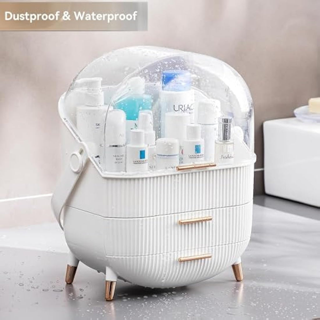 Kousee Makeup Organiser | Dustproof Cosmetic Display Case with Lid - White